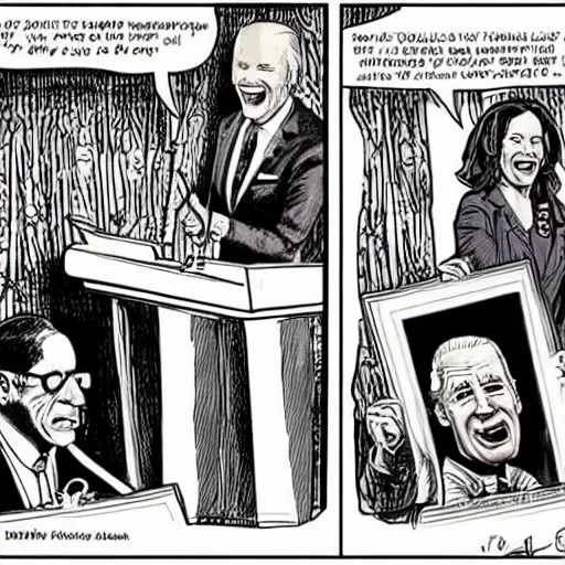 Image similar to The Artwork of R. Crumb and his Cheap Suit - Joe Biden and Kamala Harris, pencil and colored marker artwork, trailer-trash lifestyle