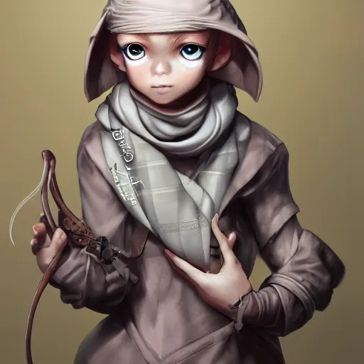 Image similar to Goblin Cleric with large expressive eyes and a scarf, hatched ear, highly detailed, by Range Murata, artgerm, digital illustration, beautiful, concept art, trending on artstation, 4k