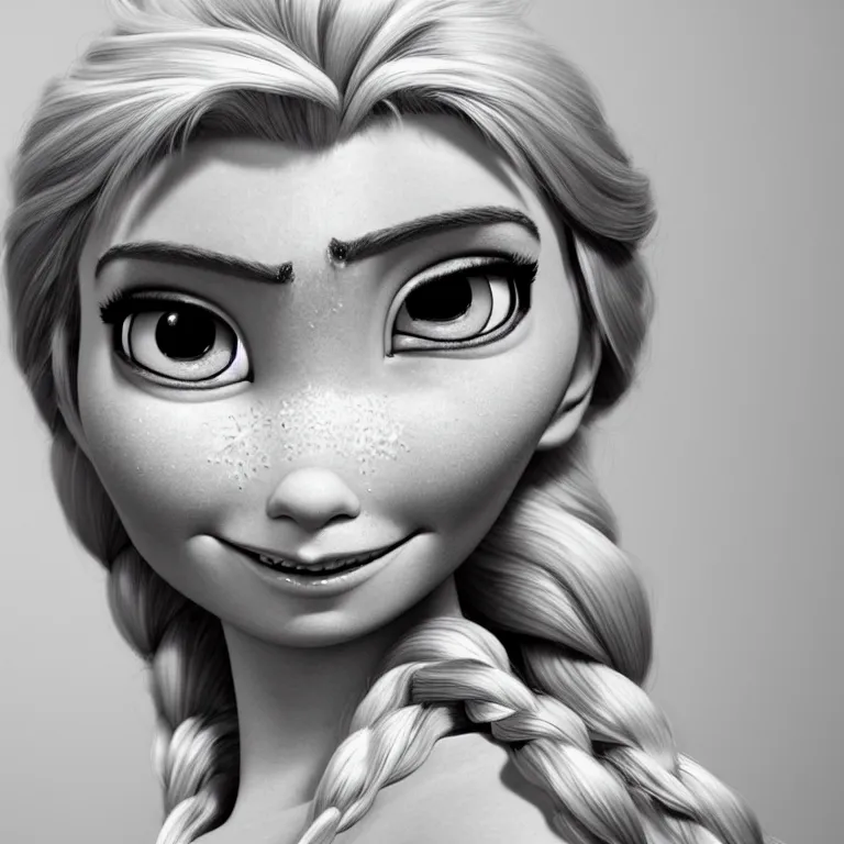 Image similar to highly detailed pencil sketch of Elsa from Frozen, hyperrealistic, photorealistic, artstyle, highly detailed, sharp