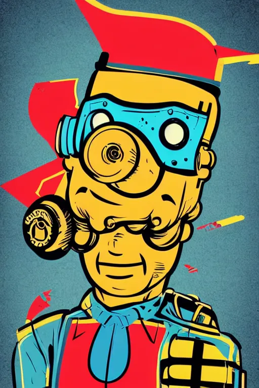 Image similar to fallout 7 6 retro futurist illustration art by butcher billy, sticker, colorful, illustration, highly detailed, simple, smooth and clean vector curves, no jagged lines, vector art, smooth andy warhol style