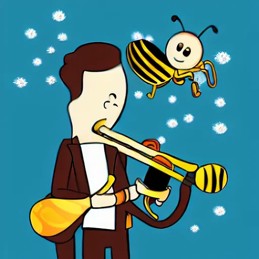 Image similar to saxophone with bees flying out of it and honey cartoon