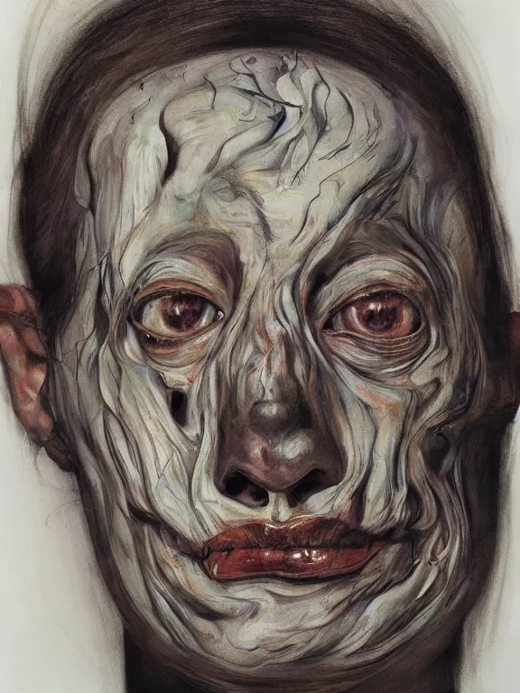 Image similar to twisted ghostly face, portrait by jenny saville, cryptid, spirit, calm, serenity, relaxed