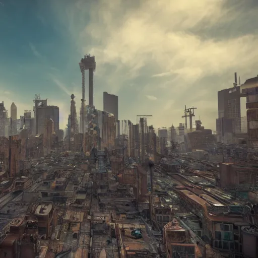 Image similar to 8 k hd detailed octane render of a steampunk city skyline