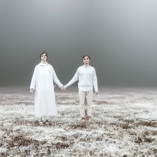 Prompt: a blurry aura glowing in a white mist, human holding hand out