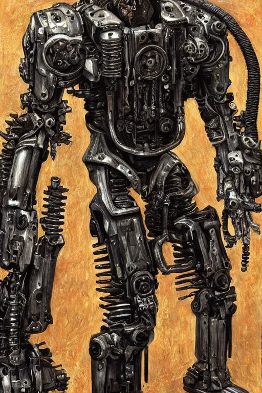 Image similar to portrait of demonic gothic Tom Cruise in mechanical power armor, cyberpunk, Warhammer, highly detailed, artstation, illustration, art by Gustav Klimt