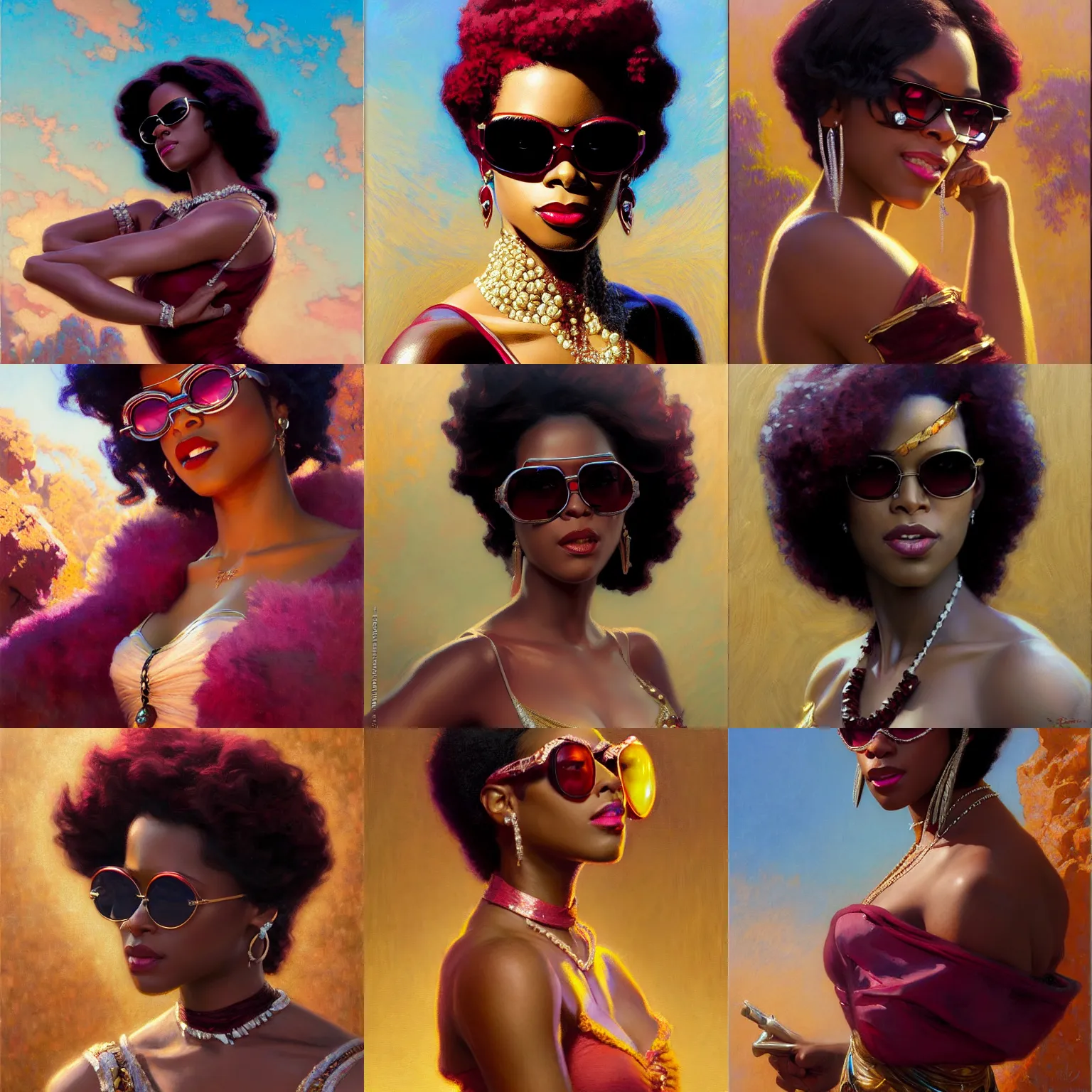 Prompt: garnet from steven universe, large sunglasses, rhythm, highly detailed painting by gaston bussiere, craig mullins, j. c. leyendecker 8 k