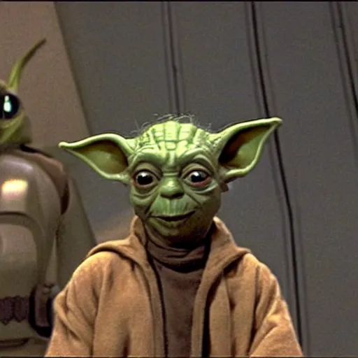 Image similar to a still a yoda jar - jar binks chimera in the film star wars the empire strikes back