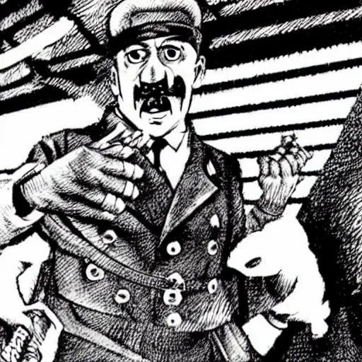 Prompt: adolf hitler killing furries, junji ito, manga,