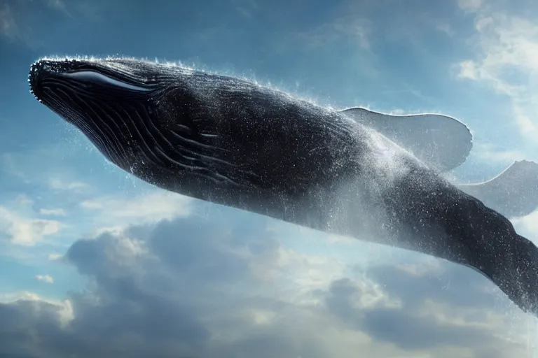 Prompt: a humpback whale flying over the superbowl cinematic lighting by Jessica Rossier