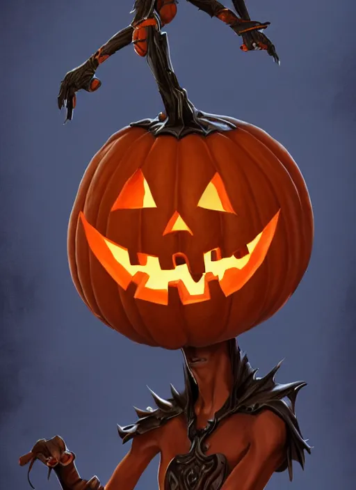 Image similar to tall thin male with a jack - o - lantern for a head, jack pumpkinhead, pumpkin head, full body character concept, art nouveau, super powers, fantasy, intricate, elegant, highly detailed, digital painting, artstation, concept art, shining, sharp focus, illustration, art by stanley lau