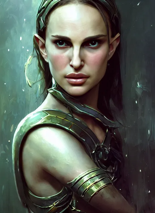 Image similar to young natalie portman, legendary warrior, warframe, lord of the rings, tattoos, decorative ornaments, battle armor, carl spitzweg, ismail inceoglu, vdragan bibin, hans thoma, greg rutkowski, alexandros pyromallis, cute, perfect face, detailed, sharply focused, centered, rule of thirds, photorealistic shading