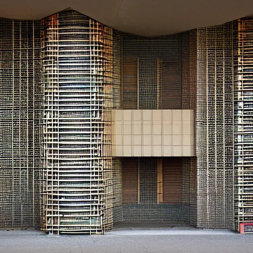 Image similar to modern Frank Lloyd Wright temporary shelter, architectural detail, DLSR Photography