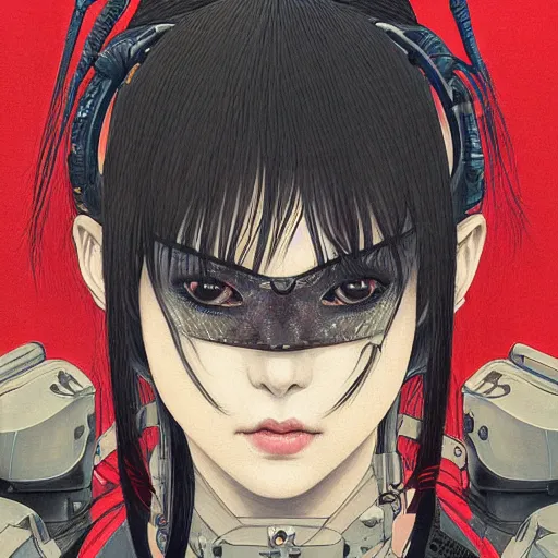 Prompt: a beautiful ukiyo painting of cyberpunk woman, wearing space techwear, detailed symmetrical close up portrait, intricate complexity, by takato yamamoto, wlop, krenz cushart. cinematic dramatic atmosphere, sharp focus