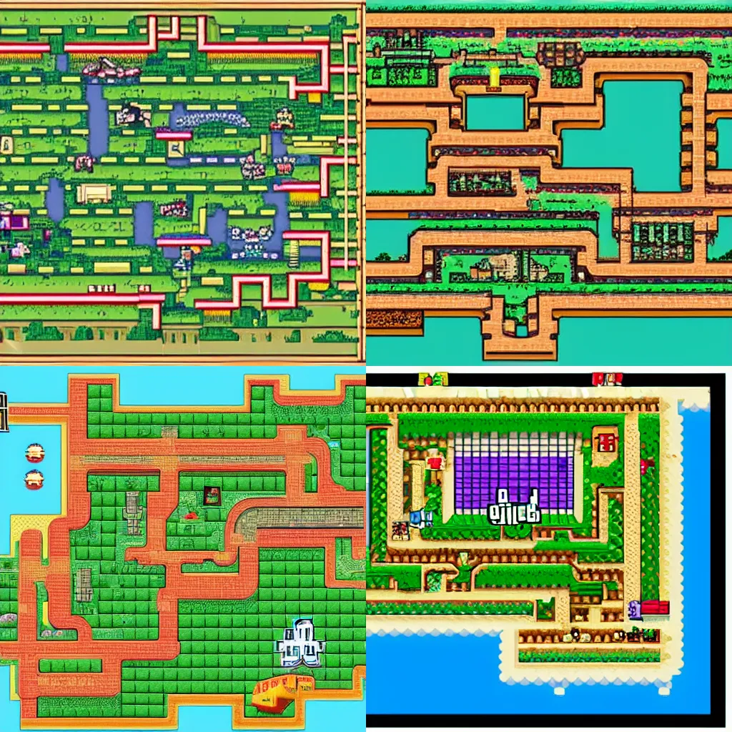 Prompt: a grand theft auto five map, in super mario world snes map style