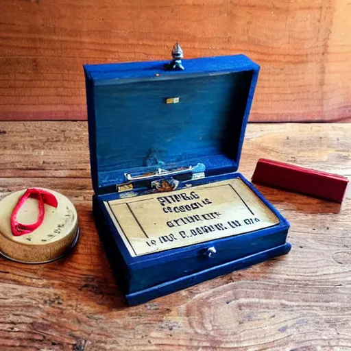 Image similar to vintage gift box for men, stamped with sealing wax, old school, wes anderson style