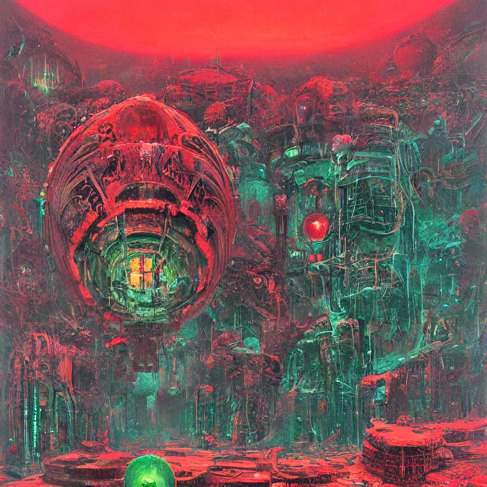 Prompt: gargantuan endless disappointment of crying souls in crack of humanity dissolution, red and green palette, by ( h. r. giger ) and paul lehr