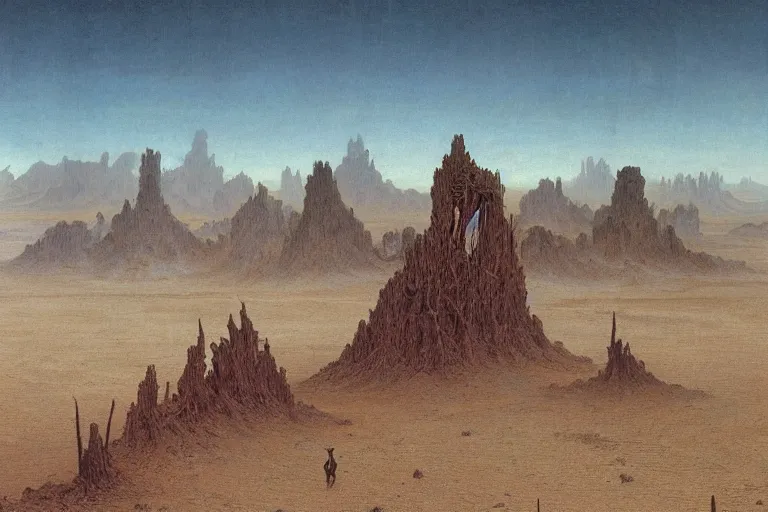 Image similar to intricate, 3 d, endless wastes vast desert, style by caspar david friedrich and wayne barlowe and ted nasmith