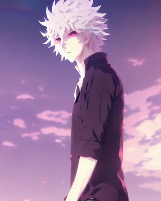 Image similar to extremely attractive soft feminine male anime character screenshot, nagito komaeda, anime, intricate, sharp focus, illustration, highly detailed, digital painting, cell shaded, concept art, matte, art by ilya kuvshinov and kyoto animation and wlop, ruan jia and greg rutkowski, studio quality, masterpiece