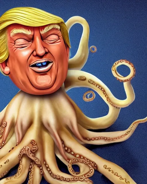 Image similar to Donald Trump with Octopus Tentacles for hands, the tentacles are wet, glistening, and very realistic