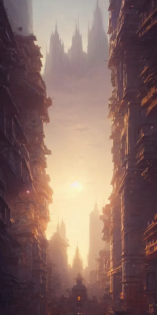 Image similar to a city built on a giant 🪜, unreal engine, fantasy art by greg rutkowski, loish, rhads, ferdinand knab, makoto shinkai and lois van baarle, ilya kuvshinov, rossdraws, tom bagshaw, global illumination, soft light, detailed and intricate environment