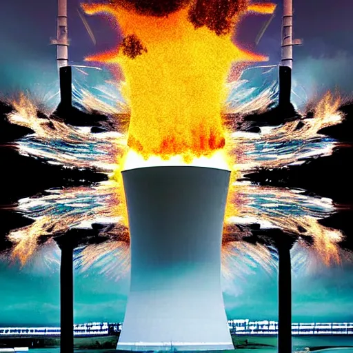 Prompt: a nuclear power plant exploding in a beautiful artistic abstract way