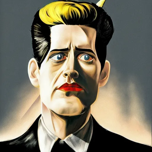 Image similar to dale cooper from twin peaks by dave mckean, hayao miyazaki, lucian freud, dramatic lighting, retro futurism, detailed, cgsociety, 5 0 s aesthetic,