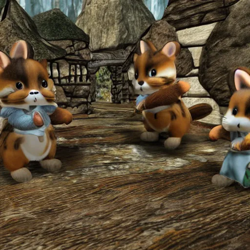 Prompt: photo of calico critters skyrim