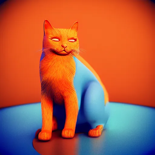 Prompt: an orange cat with happy face, retro wave, blue hues, octane render, portrait