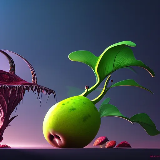 Image similar to beautiful digital fantasy illustration of alien fruit, octane render, detail texture, unreal engine, 8 k, photographic quality, ultra hyper realistic quality