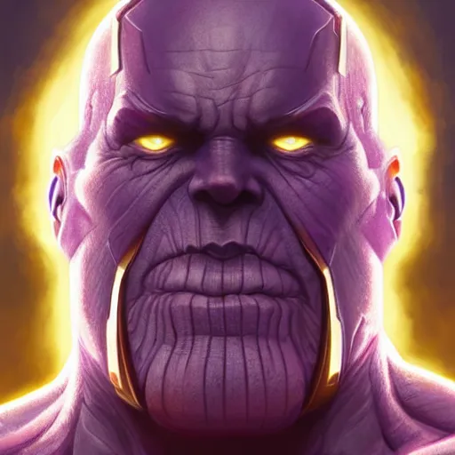 Image similar to Thanos by Stanley Artgerm Lau, WLOP, James Jean, Andrei Riabovitchev, Marc Simonetti, Yoshitaka Amano, ArtStation, CGSociety