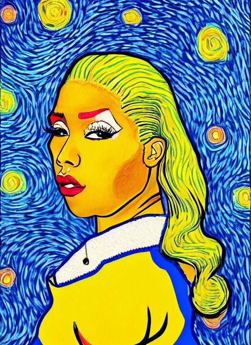 Prompt: a self potrait of nicki minaj in the style of van gogh