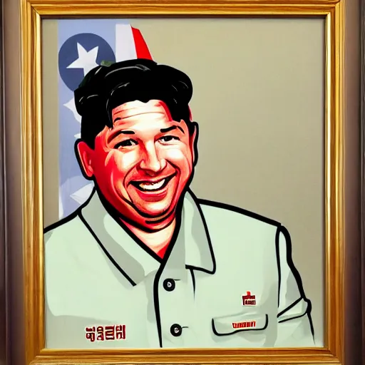 Image similar to Ron Desantis in the style of a North Korean portrait