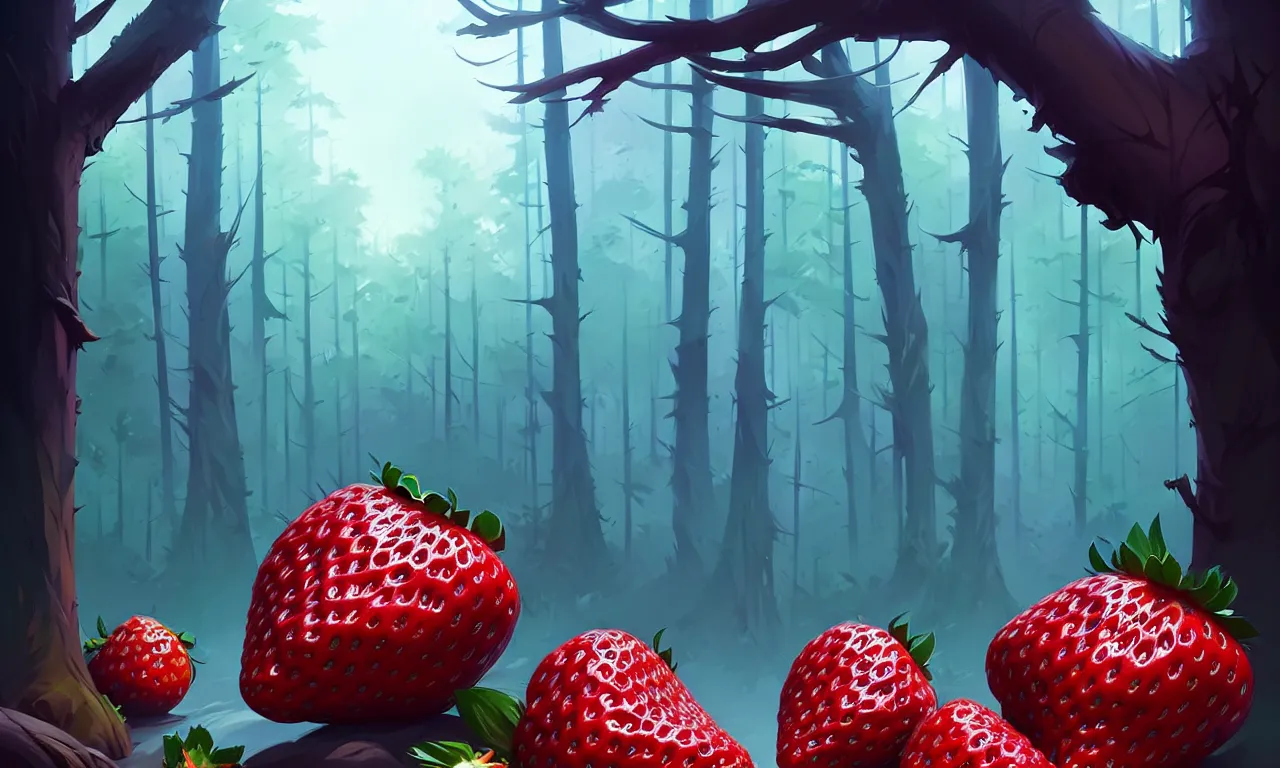 Image similar to Dark forest large strawberries, behance hd by Jesper Ejsing, by RHADS, Makoto Shinkai and Lois van baarle, ilya kuvshinov, rossdraws global illumination