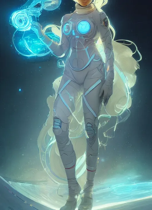 Prompt: beautiful princess rosalina wearing a scifi jetsuit, intricate bioluminescent highly detailed, digital painting, artstation, concept art, smooth, sharp, focus, illustration, art by artgerm and greg rutkowski and alphonse mucha