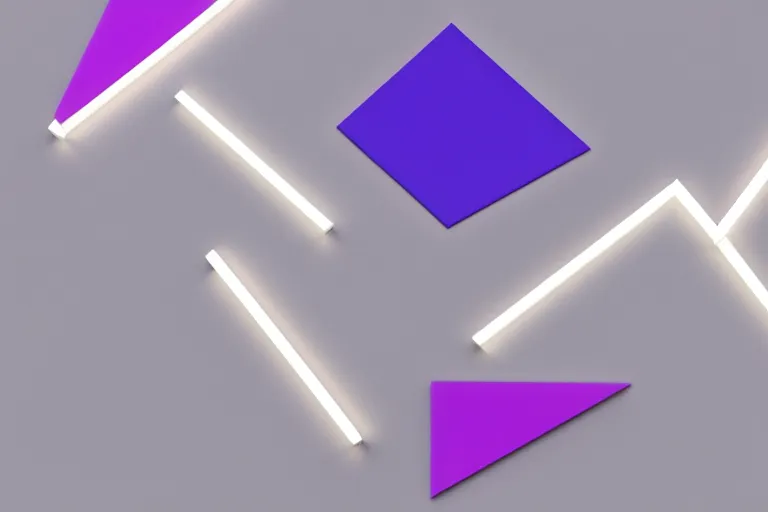 Prompt: clay rendering of simple angular geometric shapes with sharp edges, the shapes are made of matte plastic, matte material, small fluorescent tube lights illuminate the shapes, cool purple grey lighting, cgi, ambient occlusion, masterwork, instagram, 3 d design, advertising visualization, splash page, widescreen 4 k