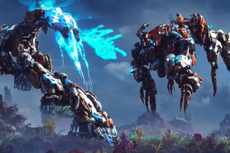 Image similar to clamberjaw machine mecha animal beast robot of horizon forbidden west horizon zero dawn bioluminiscence global illumination ray tracing hdr fanart arstation by sung choi and eric pfeiffer and gabriel garza and casper konefal