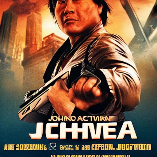 Prompt: poster of the action movie : john china 4 slow and calm