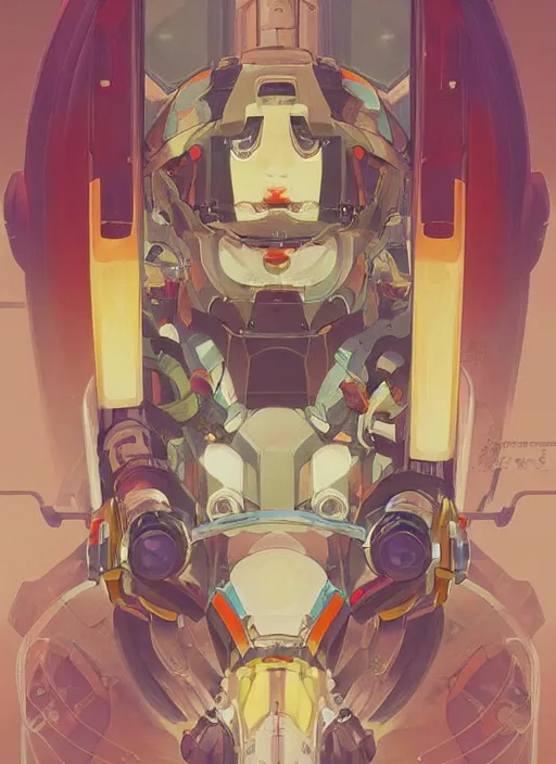 Image similar to colourful upper half portrait of army mecha robot - art by tenmyouya hisashi, hsiao - ron cheng & alphonse mucha, highly detailed, digital painting, illustration, smooth, sharp focus, intricate, symmetry, pinterest, behance, artstation