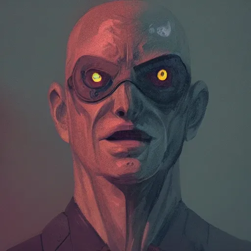 Image similar to a portrait of a half bat half man, back lighting, horror, digital art, in the style of greg rutkowski, simin stalenhag, wes anderson