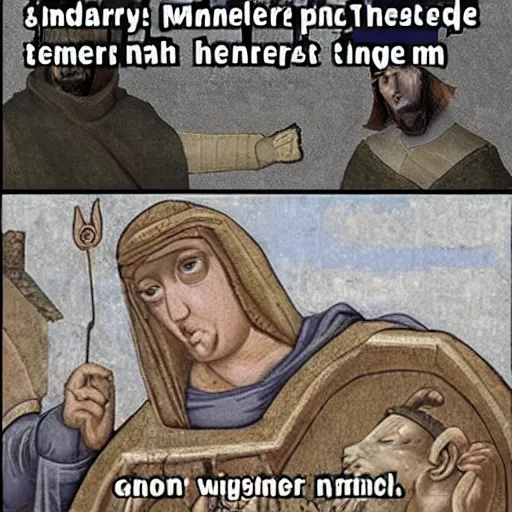 Image similar to a meme from medieval age,