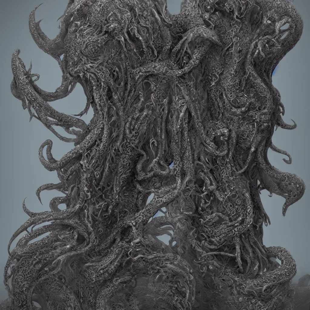 Image similar to a ancient cthulhu goddess, fantasy, intricate, highly detailed, artstation, zbrush, concept art, smooth, octane render sharp focus, full color