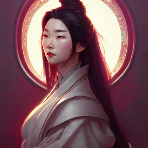 Image similar to Mulan, D&D, fantasy, intricate, elegant, highly detailed, digital painting, artstation, concept art, matte, sharp focus, illustration, art by Artgerm and Greg Rutkowski and Alphonse Mucha