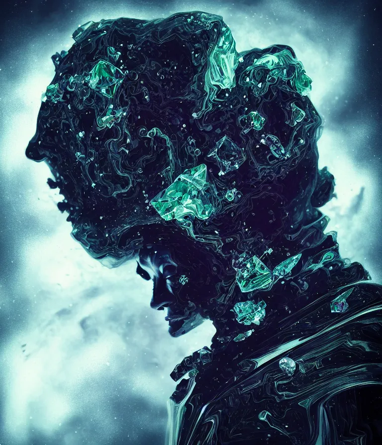 Image similar to impressive ominous front!! shot photo of a court jester character fine portrait fine portrait mesmerizing fractal hyper cubes platinum cracked dark future hyper dimensional space galactic crystal nebula edges elegant detailed intricate concept artstation sharp focus ray tracing cinematic masterpiece temporal corruption beeple wlop germ 8 4 k scifi glossy hyper realistic illustration canon eos r 3 fujifilm x - t 3 0 sony alpha a 6 6 0 0