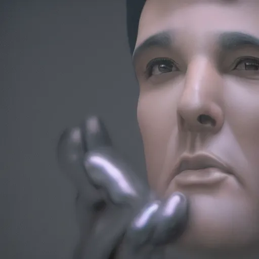 Image similar to Elvis If I Can Dream ‘68 comeback music video in the style of Roberto Ferri dynamic lighting 4k scan