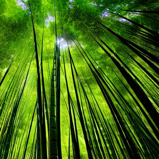 Prompt: cinematic photo of a bamboo forest, light rays, golden ratio,