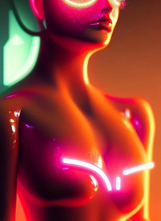 Image similar to a highly detailed long shot photo of sensual female humanoid with freckles cheeks, futurism, cyber neon lighting, detailed futuristic jewelry, futuristic glossy latex suit, profile posing, hyper photorealistic, crispy quality, digital photography, trending in pinterest, cinematic, 4 k ultra hd, art by pascal blanche, art by greg rutkowski, art by artgerm,