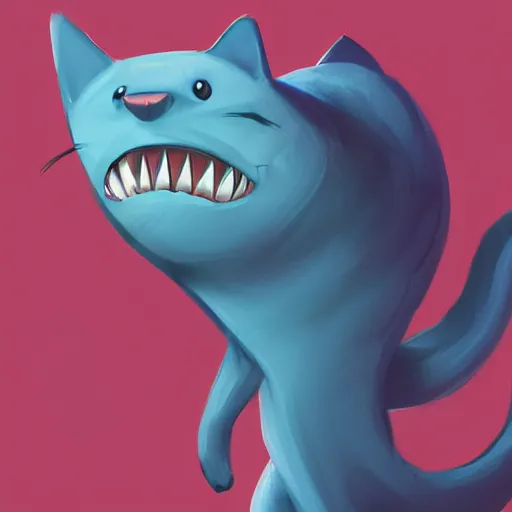 Image similar to cat with shark tail, smooth, artstation, digital illustration