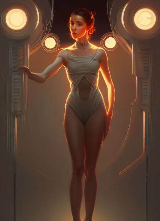 Image similar to full body portrait of girl, chemisty, sci - fi, glowing lights!! intricate, elegant, highly detailed, digital painting, artstation, concept art, smooth, sharp focus, illustration, art by artgerm and greg rutkowski and alphonse mucha, 8 k