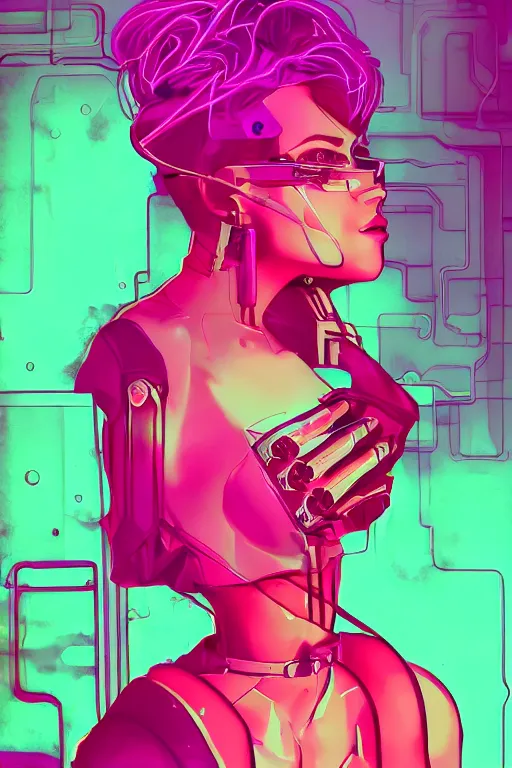 Image similar to beautiful cottagecore cyberpunk synthwave beautiful women, intricate, elegant, concept art, smooth, sharp, focus, pink neon lights, futuristic, cgsociety, in the style of artstation