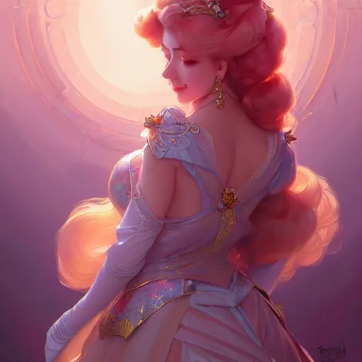 Image similar to Princess Peach, fantasy, intricate, elegant, highly detailed, digital painting, artstation, concept art, matte, sharp focus, illustration, art by Artgerm and Greg Rutkowski and Alphonse Mucha